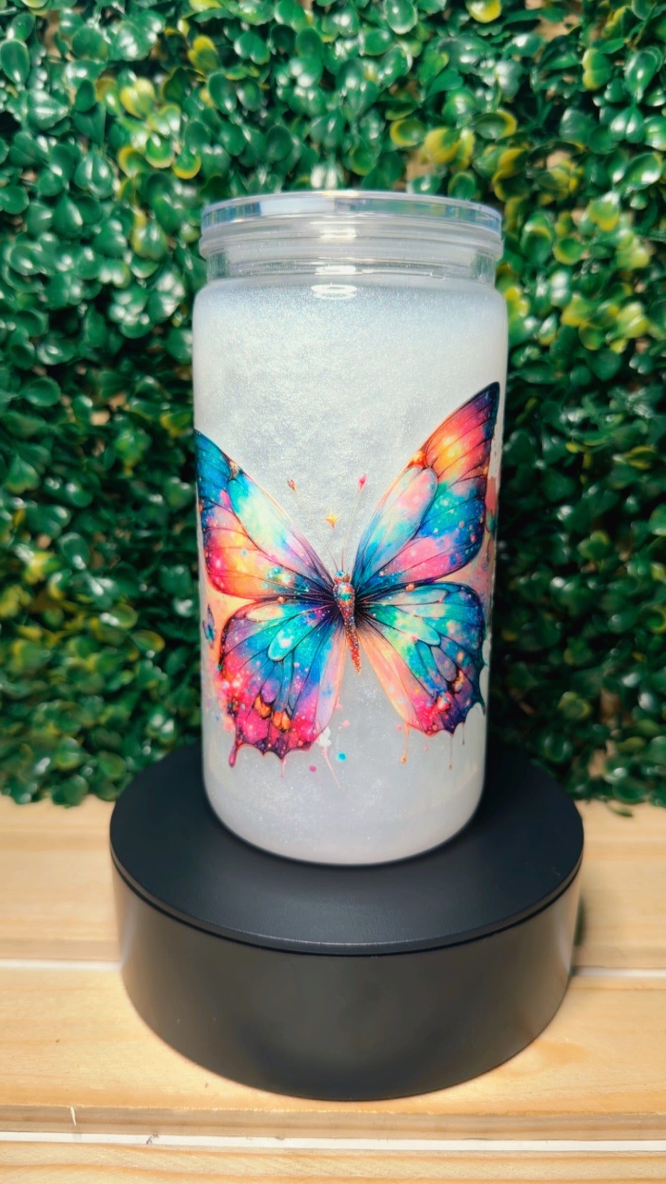 Rainbow Butterfly Snow Globe Tumbler – 16 oz. 🩷