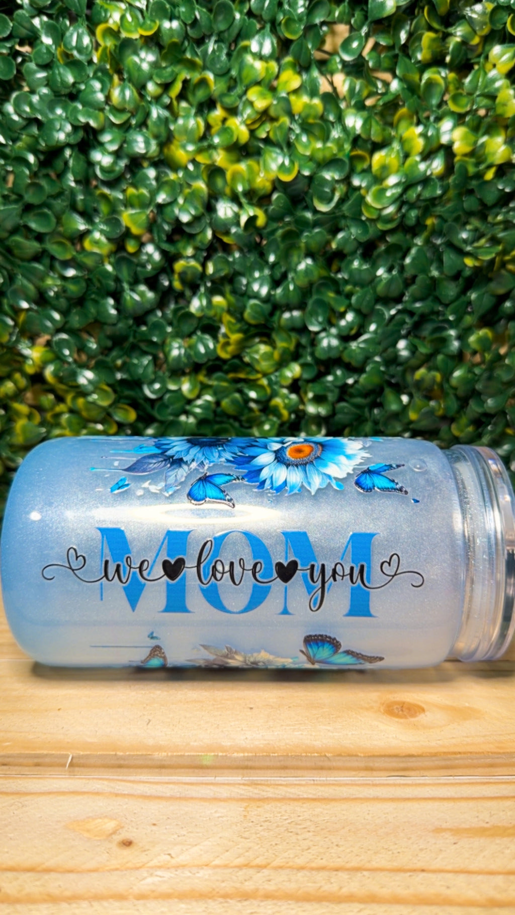 Blue Floral Mom Snow Globe Tumbler – 16 oz