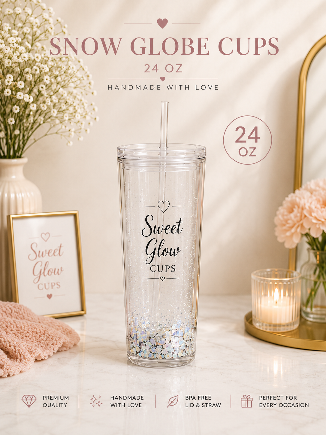 24 oz Personalized Snow Globe Tumbler