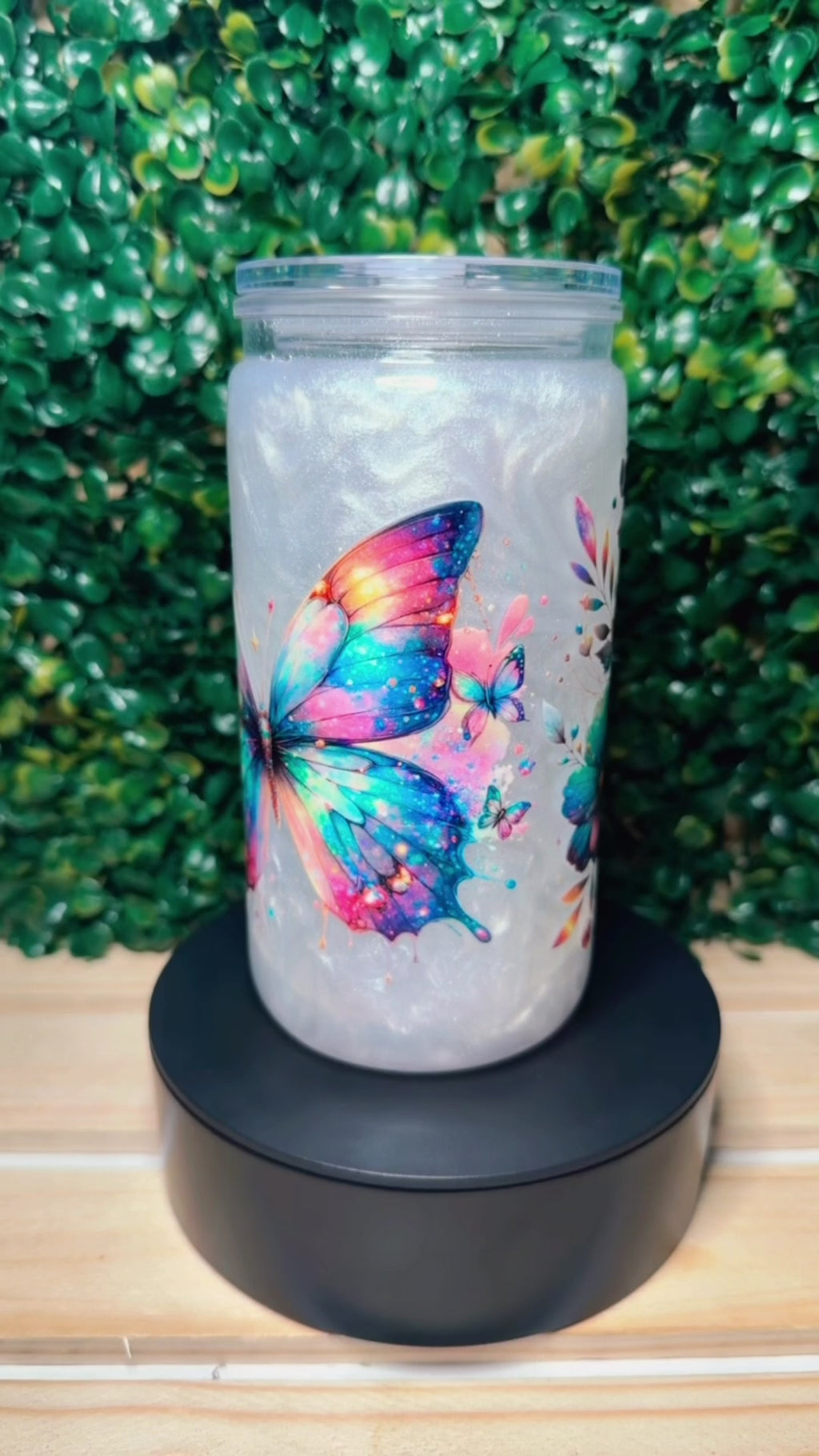 Rainbow Butterfly Snow Globe Tumbler – 16 oz. 🩷