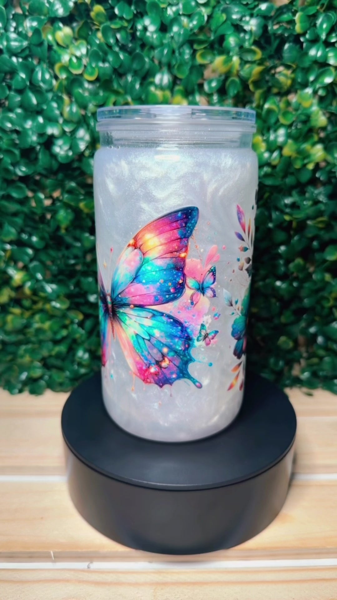 Rainbow Butterfly Snow Globe Tumbler – 16 oz. 🩷