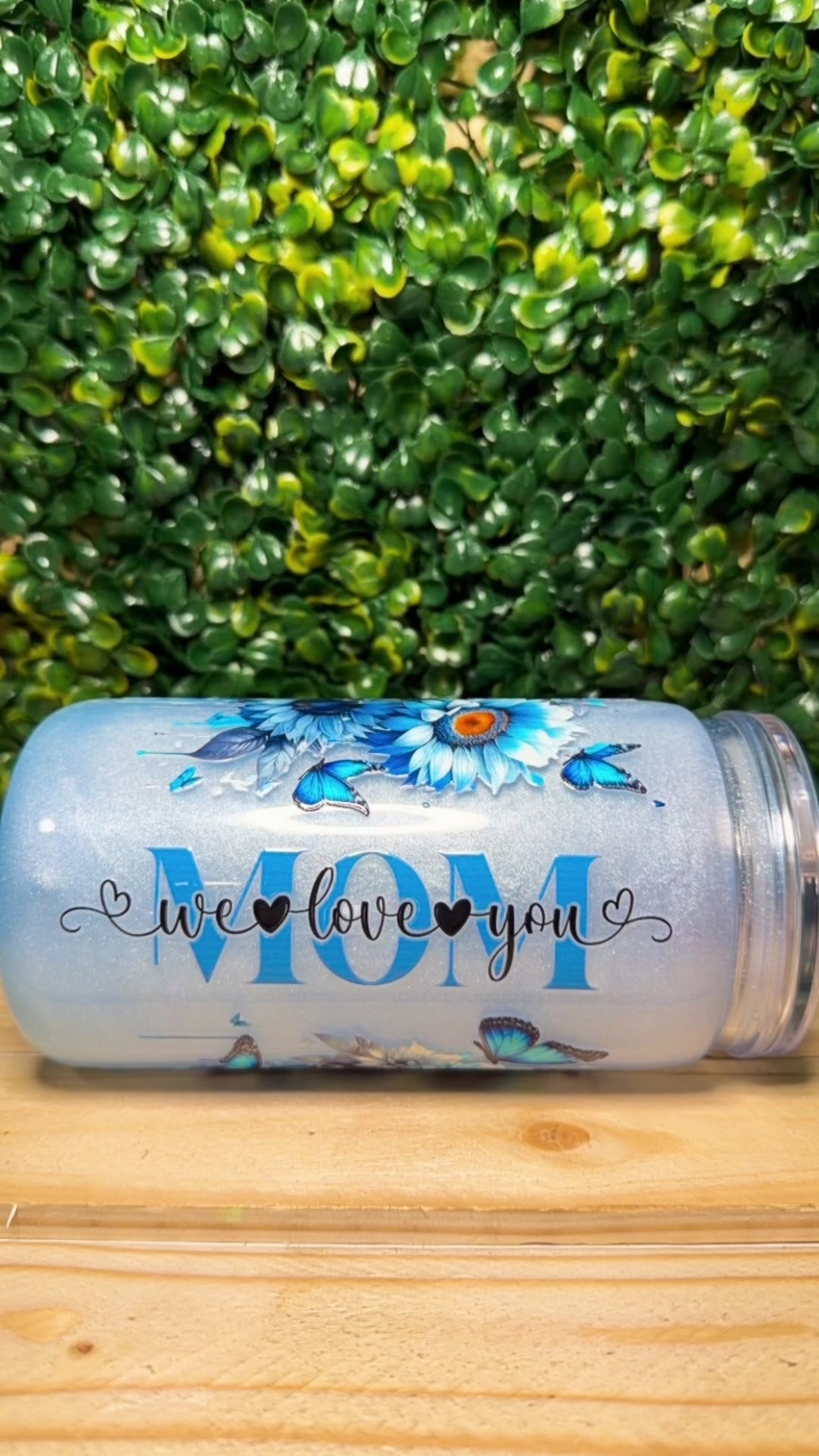 Blue Floral Mom Snow Globe Tumbler – 16 oz